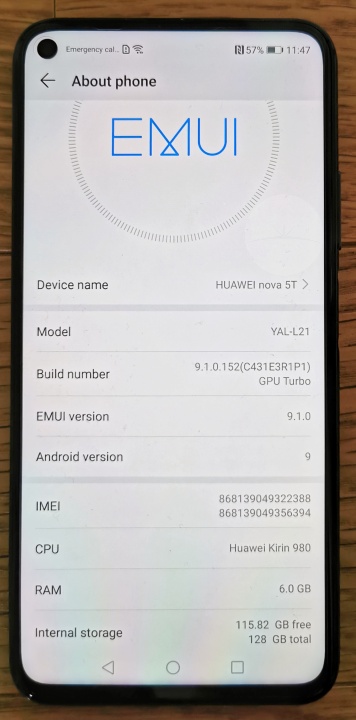 Huawei nova 5T - About